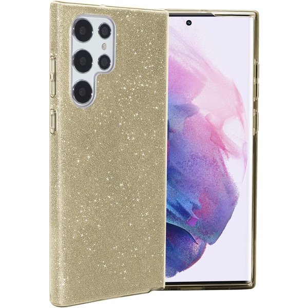 oTronica Hoesje Geschikt Voor Samsung Galaxy S22 Ultra hoesje glitter backcover – Goud – oTronica