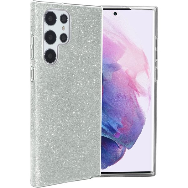 oTronica Hoesje Geschikt Voor Samsung Galaxy S22 Ultra hoesje glitter backcover – Zilver – oTronica