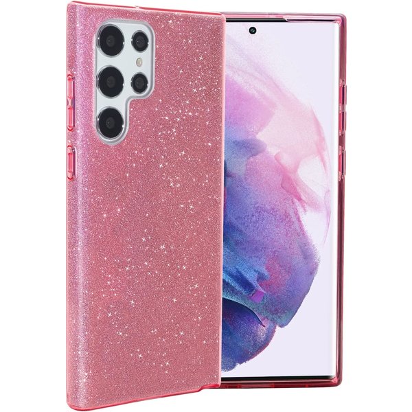 oTronica Hoesje Geschikt Voor Samsung Galaxy S22 Ultra hoesje glitter backcover – Rosegoud – oTronica