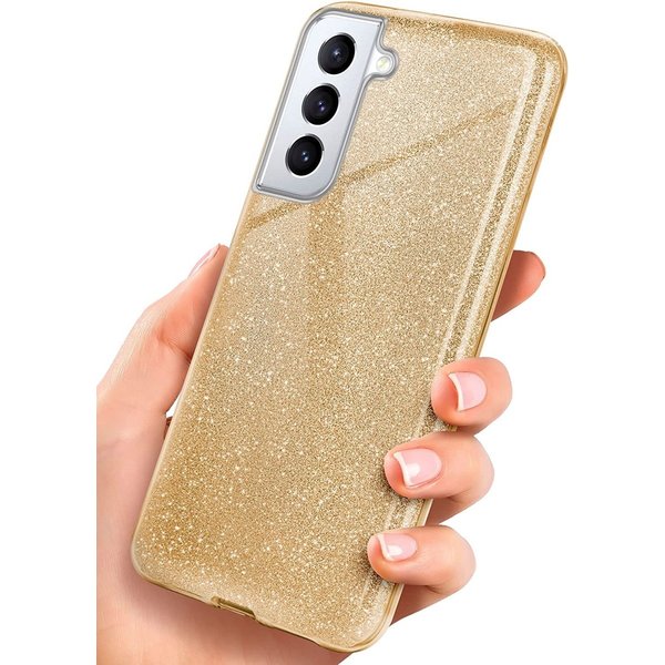 oTronica Hoesje Geschikt Voor Samsung Galaxy S22 Plus hoesje glitter backcover – Goud – oTronica