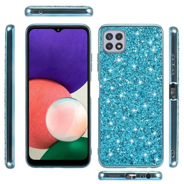 oTronica Hoesje Geschikt Voor Samsung Galaxy A22 5G hoesje glitter backcover – Blauw – oTronica