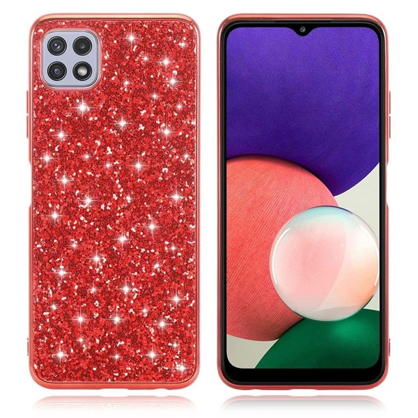 oTronica Hoesje Geschikt Voor Samsung Galaxy A22 5G hoesje glitter backcover – Rood – oTronica