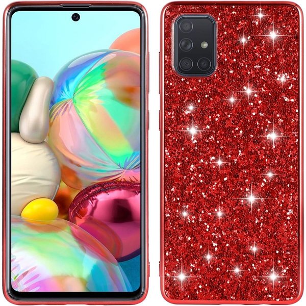 oTronica Hoesje Geschikt Voor Samsung Galaxy A73 hoesje glitter backcover – Rood – oTronica