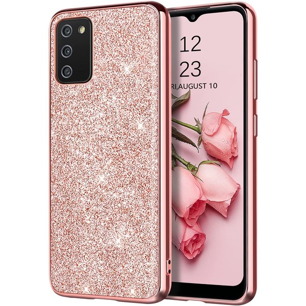 oTronica Hoesje Geschikt Voor Samsung Galaxy A02S hoesje glitter backcover – Rosegoud – oTronica