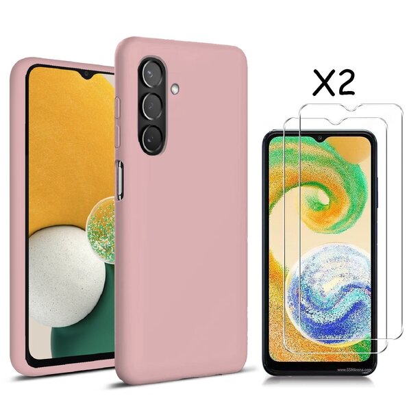 Ntech Hoesje Geschikt Voor Samsung Galaxy A04S / A13 5G Hoesje silicone Liquid Nano soft back cover Met 2x Screenprotector – Licht Roze