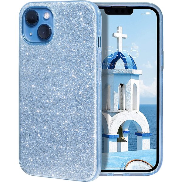 oTronica Geschikt voor iPhone 13 hoesje glitter backcover – Blauw – oTronica
