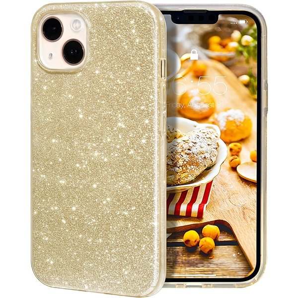 oTronica Geschikt voor iPhone 13 hoesje glitter backcover – Goud – oTronica