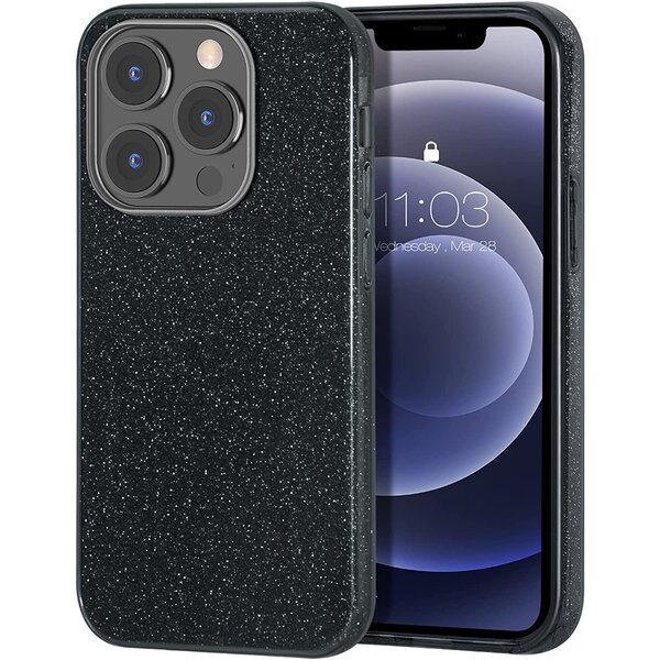 oTronica Geschikt voor iPhone 13 Pro hoesje glitter backcover – Zwart – oTronica