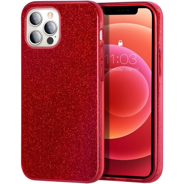 oTronica Geschikt voor iPhone 13 Pro hoesje glitter backcover – Rood – oTronica