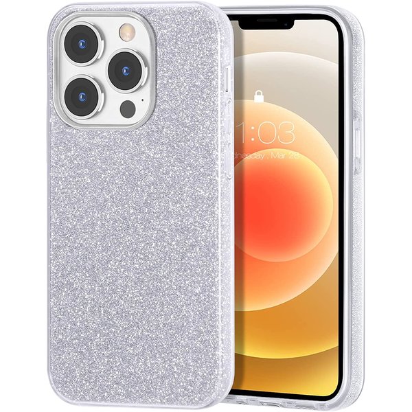 oTronica Geschikt voor iPhone 13 Pro hoesje glitter backcover – Zilver – oTronica