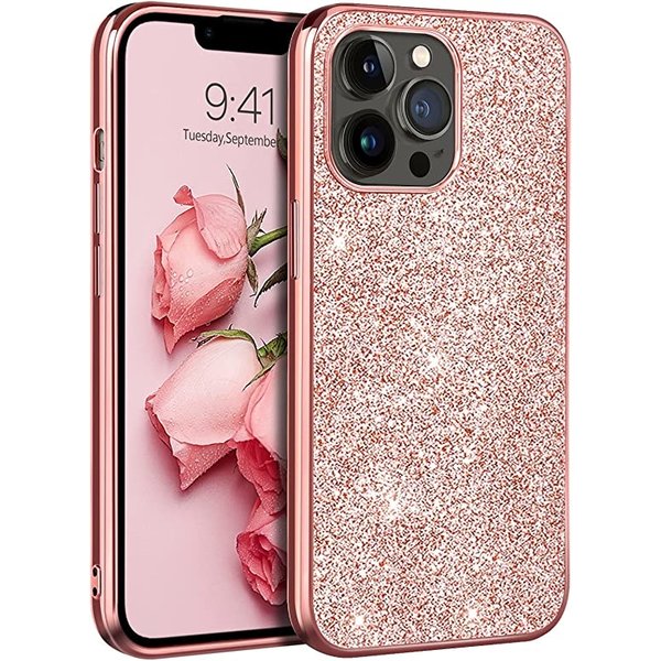oTronica Geschikt voor iPhone 13 Pro hoesje glitter backcover – Rosegoud – oTronica