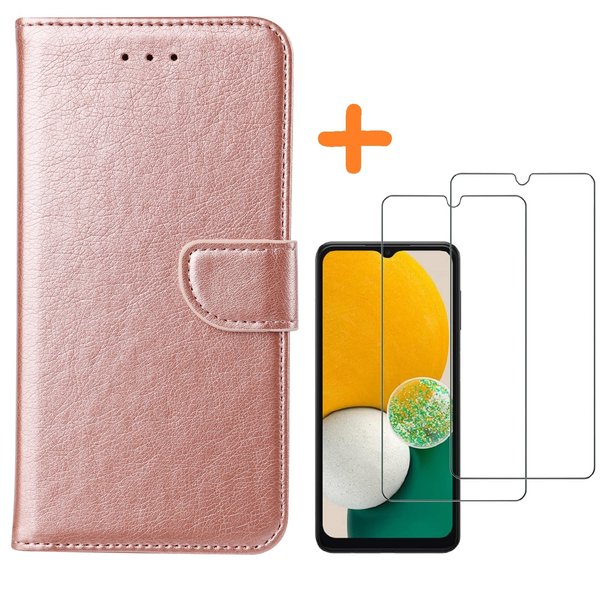 Ntech Hoesje Geschikt Voor Samsung Galaxy A04S / A13 5G hoesje bookcase Met 2x Screenprotector - tempered glass – Rosegoud