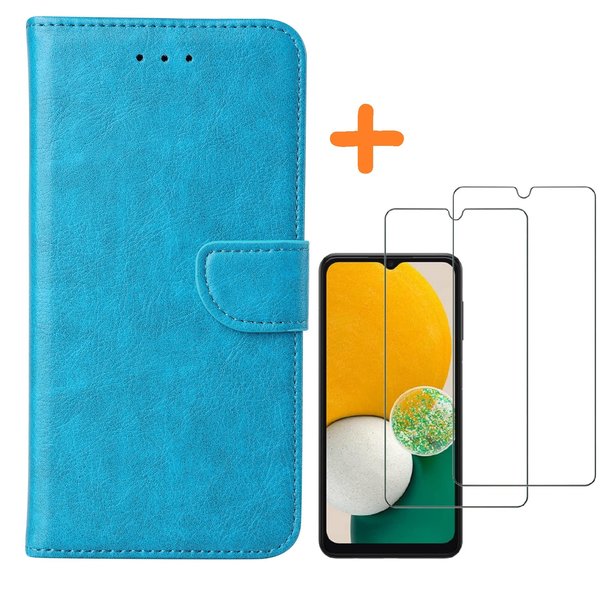 Ntech Hoesje Geschikt Voor Samsung Galaxy A04S / A13 5G hoesje bookcase Met 2x Screenprotector - tempered glass – Blauw
