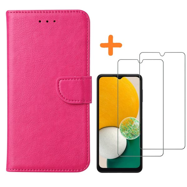Ntech Hoesje Geschikt Voor Samsung Galaxy A04S / A13 5G hoesje bookcase Met 2x Screenprotector - tempered glass – Pink