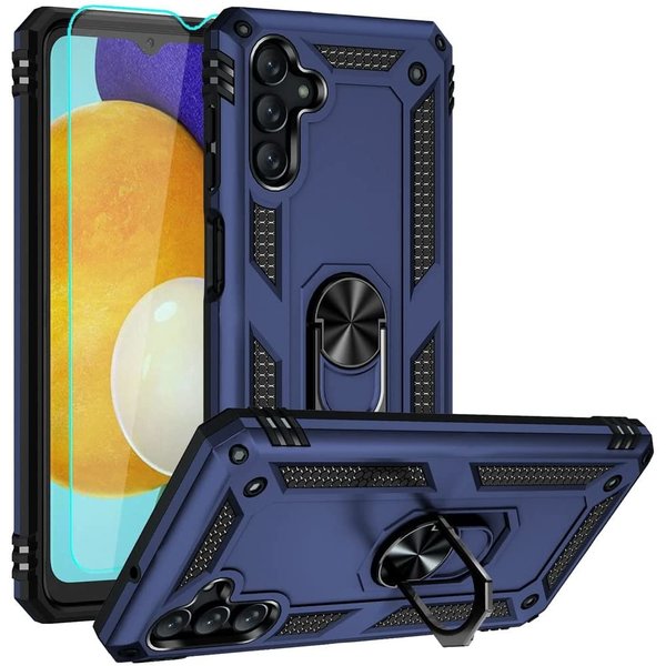 Ntech Hoesje Geschikt Voor Samsung Galaxy A04S Hoesje Anti-Shock Hybrid Armor hoesje Blauw - Hoesje Geschikt Voor Samsung Galaxy A04s / A13 5G ring houder TPU backcover hoesje - screenprotector Galaxy A04S - 2 pack