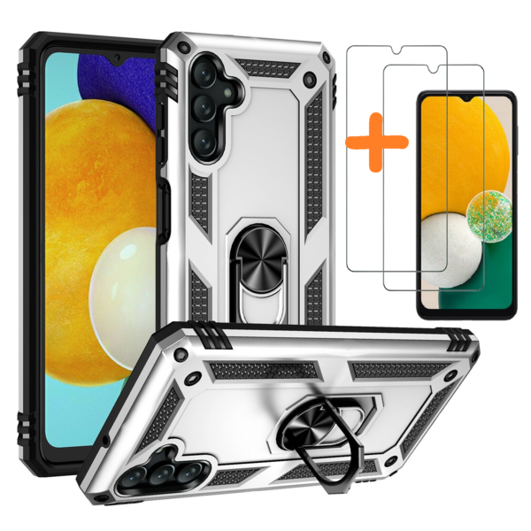 Ntech Hoesje Geschikt Voor Samsung Galaxy A04S Hoesje Anti-Shock Hybrid Armor hoesje Zliver - Hoesje Geschikt Voor Samsung Galaxy A04s / A13 5G ring houder TPU backcover hoesje - screenprotector Galaxy A04S - 2 pack