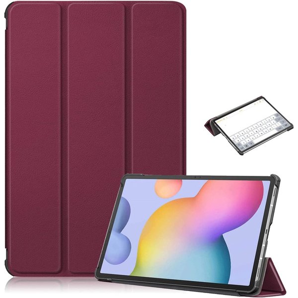 Ntech Hoes Geschikt voor Samsung Galaxy Tab S8 hoes – Hoes Geschikt voor Samsung Galaxy Tab S7 hoes - Book Case - Smart Cover – trifold case – 11 inch – Wine Rood