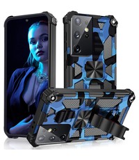 oTronica Samsung S21 Ultra rugged extreme backcover met ring houder Camouflage blauw