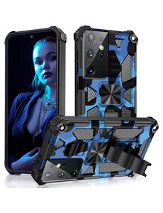 oTronica Samsung S21 Ultra rugged extreme backcover met ring houder Camouflage blauw