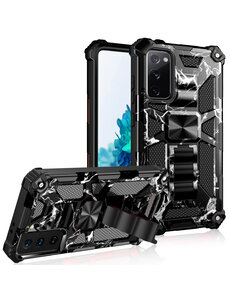 oTronica Samsung S21 Plus rugged extreme backcover met ring houder Camouflage Marmer - Zwart