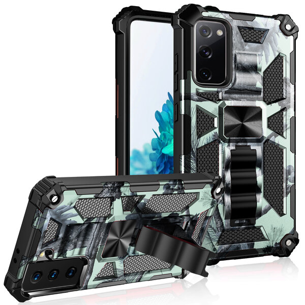 oTronica Hoesje Geschikt Voor Samsung Galaxy S22 Plus hoesje rugged extreme backcover met ring houder Camouflage - Marine Blauw
