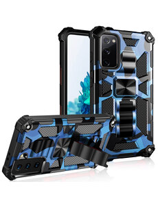 oTronica Samsung S21 Plus rugged extreme backcover met ring houder Camouflage blauw