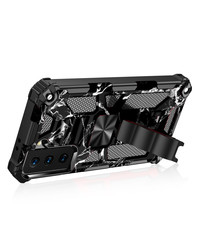 oTronica Samsung S21 rugged extreme backcover met ring houder Camouflage Marmer - Zwart