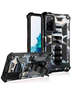 oTronica Samsung S22 rugged extreme backcover met ring houder Camouflage Marmer - Zwart
