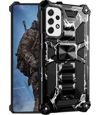 oTronica Samsung A53 rugged extreme backcover met ring houder Camouflage Marmer - Zwart