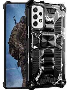 oTronica Samsung A52 rugged extreme backcover met ring houder Camouflage Marmer - Zwart