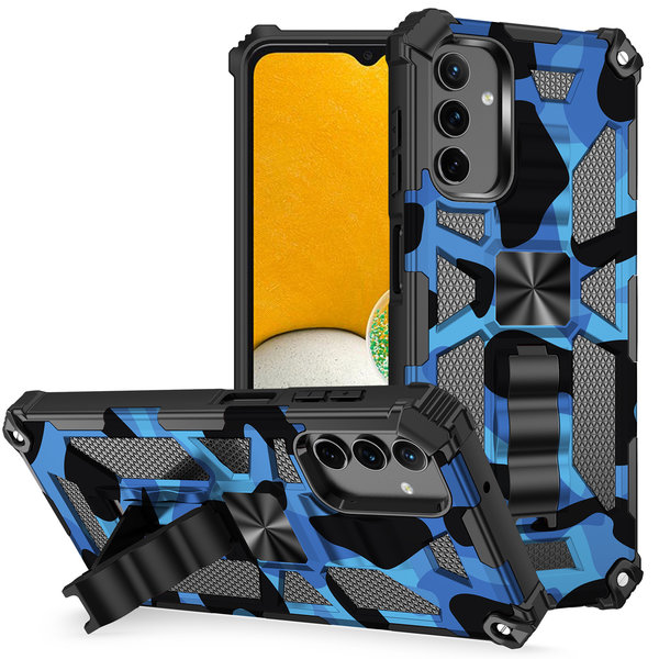 oTronica Hoesje Geschikt Voor Samsung Galaxy A52 hoesje rugged extreme backcover met ring houder Camouflage - Blauw