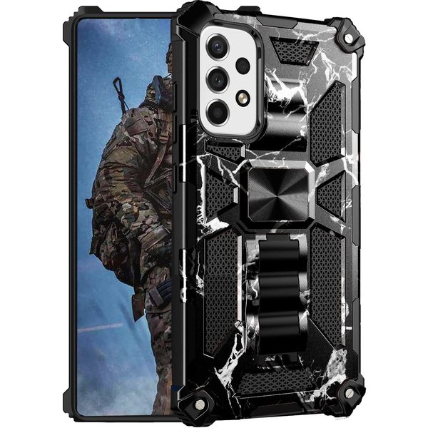 oTronica Hoesje Geschikt Voor Samsung Galaxy A13 hoesje rugged extreme backcover met ring houder Camouflage Marmer - Zwart