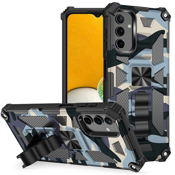 oTronica Hoesje Geschikt Voor Samsung Galaxy A13 hoesje rugged extreme backcover met ring houder Camouflage - Marine Blauw