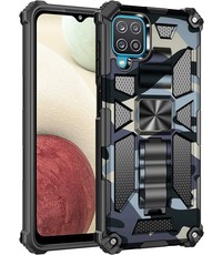 oTronica Samsung A12 5G rugged extreme backcover met ring houder Camouflage marineblauw