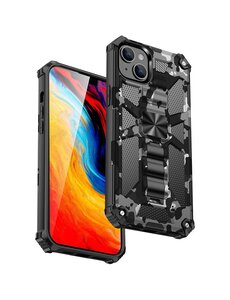 oTronica iPhone 13 Pro Max rugged extreme backcover met ring houder Camouflage Marmer - Zwart