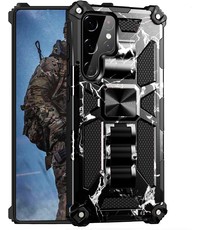 oTronica Samsung S22 Ultra rugged extreme backcover met ring houder Camouflage Marmer - Zwart