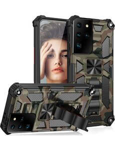 oTronica Samsung S21 Ultra rugged extreme backcover met ring houder Camouflage groen