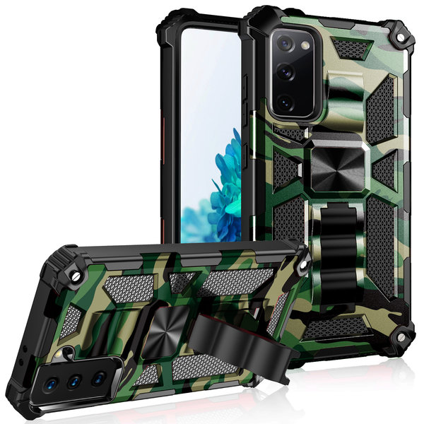 oTronica Hoesje Geschikt Voor Samsung Galaxy A13 hoesje rugged extreme backcover met ring houder Camouflage - Groen