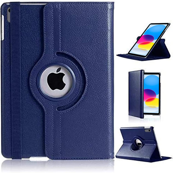 Ntech Hoes geschikt voor iPad A16 hoes 11th Generation 11 Inch 2025 Donker Blauw / iPad 2022 (10.9) 10e generatie draaibare bookcase 360° Case