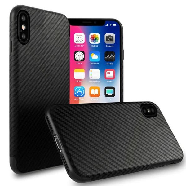 Ntech Hoesje Geschikt voor iPhone X/XS Hoesje Carbon Fiber Patroon - Backcover luxe case – Zwart