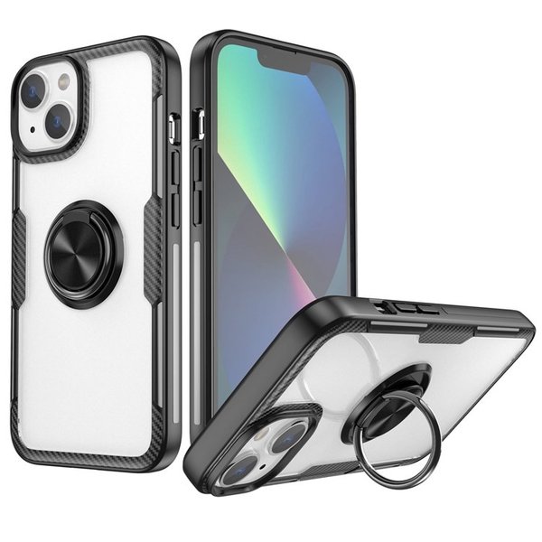 oTronica Hoesje Geschikt voor iPhone 14 Hoesje backcover met Magnetische ring houder ring – Zwart