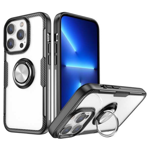 oTronica Geschikt voor iPhone 14 Pro Hoesje backcover met Magnetische ring houder ring – Zwart