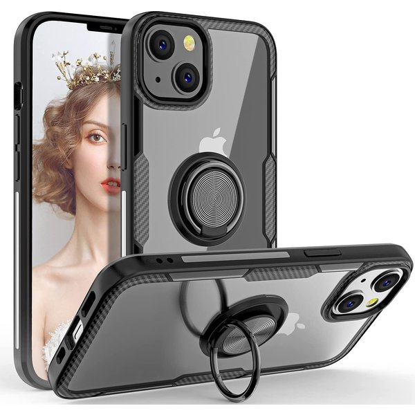 oTronica Hoesje Geschikt voor iPhone 14 Pro Max Hoesje backcover met Magnetische ring houder ring – Zwart