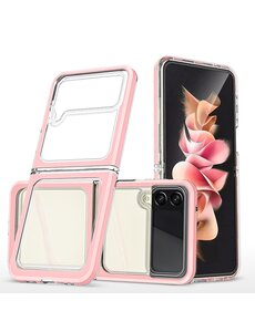 Ntech Samsung Z Flip 4 Hoesje met bumper Rose Goud / Transparant