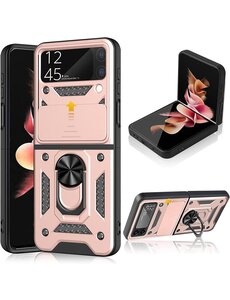 Ntech Samsung Z Flip 4 hoesje Anti-Shock Hybrid Armor Rose Goud