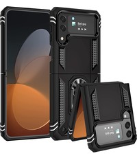 Ntech Samsung Z Flip 4 Hoesje Anti-Shock Hybrid Armor hoesje Zwart