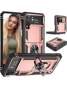 Ntech Samsung Z Flip 4 Hoesje Anti-Shock Hybrid Armor hoesje Rose Goud