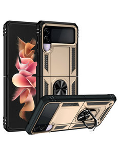 Ntech Samsung Z Flip 4 Hoesje Anti-Shock Hybrid Armor hoesje Goud