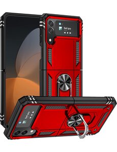Ntech Samsung Z Flip 4 Hoesje Anti-Shock Hybrid Armor hoesje Rood