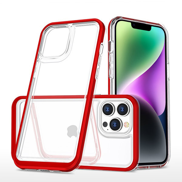 Ntech Hoesje Geschikt voor iPhone 14 Plus Hoesje met bumper - Shockproof case – Rood / Transparant